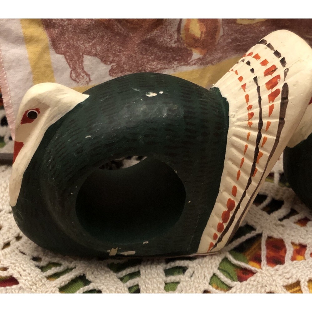 Vtg Hand painted Wooden Turkey Birds Napkin Ring Holders Set of‎ 4 Thanksgiving - Picture 10 of 15